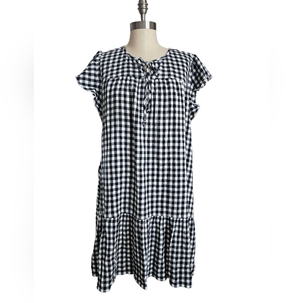 DENVER HAYES Black & White Check Gingham Ruffle Hem Dress | SZ L